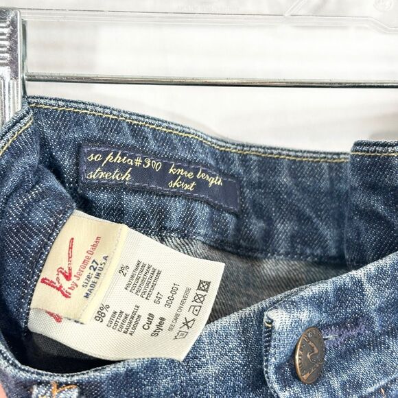 Citizens of Humanity Size 27 Denim Skirt Sophia Knee Length Y2K Front Slit‎ 618 - Picture 11 of 13